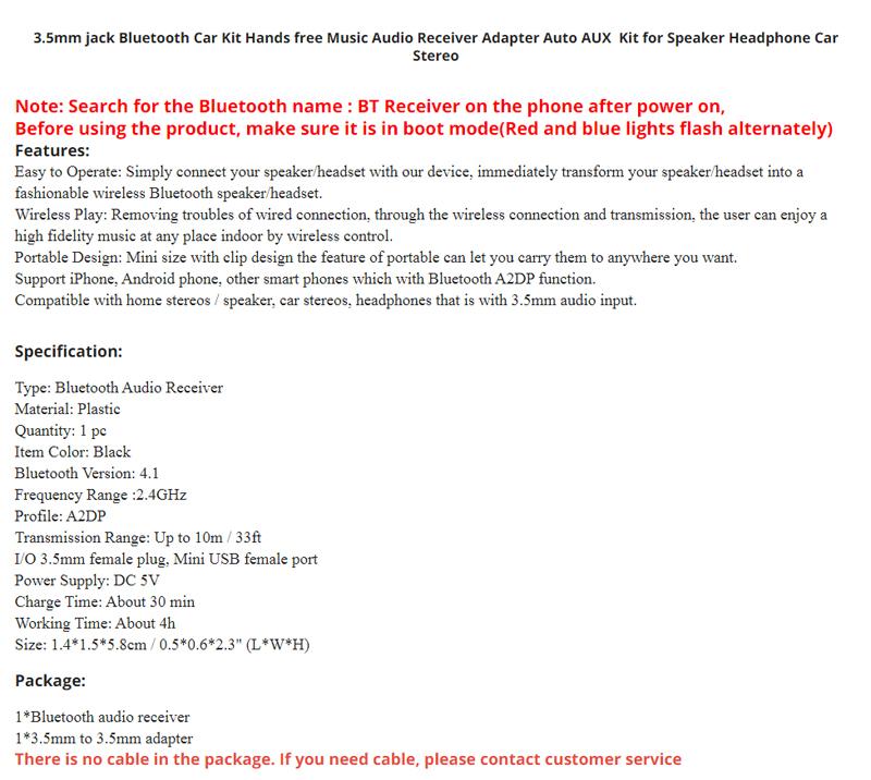 Wireless Bluetooth 5.0 Receiver Adapter Headphone 3.5mm Jack For Car Music Audio Aux A2dp Hearset Reciever Transmitter Handsfree