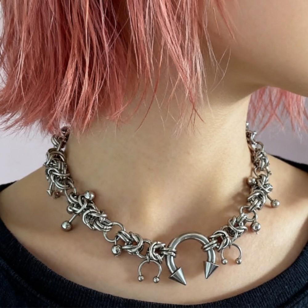 Stainless Steel Punk Choker Necklace Rivet Horseshoe Spiked Gothic Necklace  Gifts