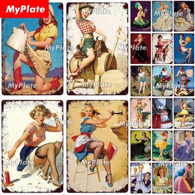 Beauty Woman Metal Sign Bar Pub Decor Plaque Metal Vintage Crafts Home Decor Painting Plaques Art Pinup Poster