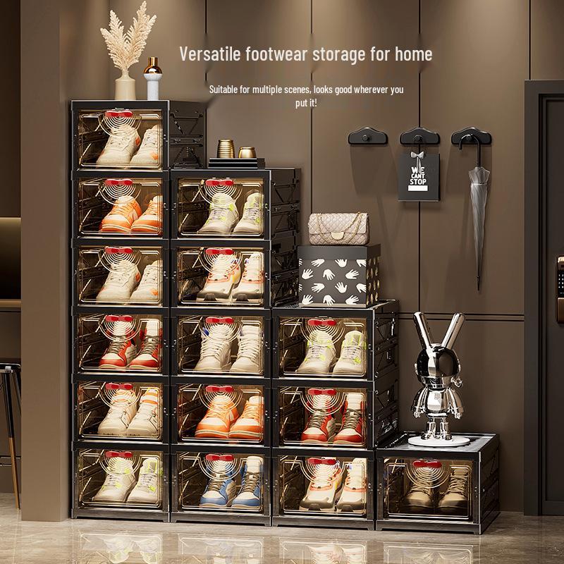 Elegant Foldable Multi-Layer Transparent Shoe Rack: Dustproof Doorway Shoe Storage & Display Cabinet