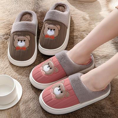 Pantoufles d'hiver chaudes en cuir PU pour la maison, pantoufles épaisses en peluche, semelles imperméables antidérapantes, pantoufles d'intérieur en peluche pour hommes et femmes, chaussures plates souples
