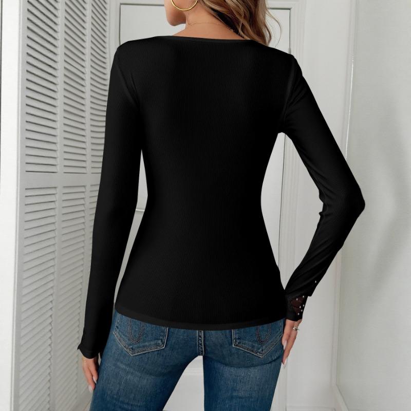 Spring and Autumn New Splicing Lace Elegant Long Sleeve Women's T-shirt