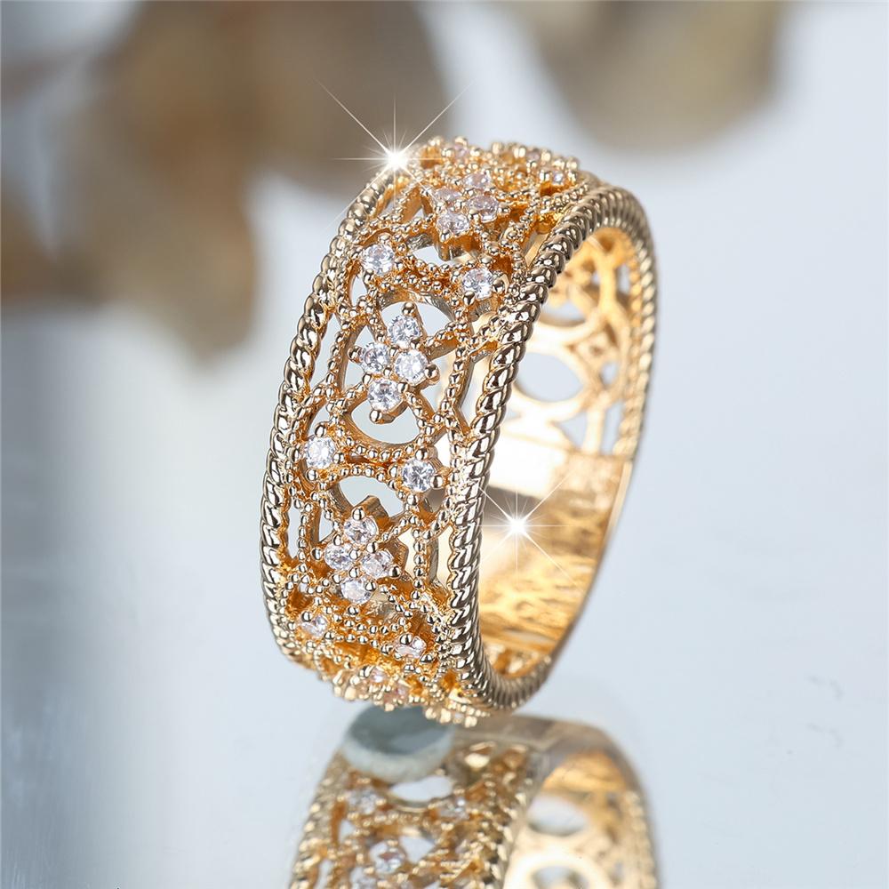 Charme Ring mit weißem Zirkonstein Goldfarben Eheringe Schmuck für Damen Party Geschenke