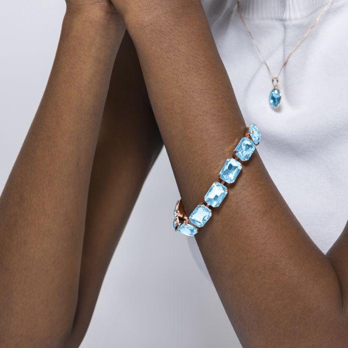 Bracelet - Ankek - Modèle en cristal bleu - finition or jaune 18k - Longueur 16 cm + 3 cm de rallonge