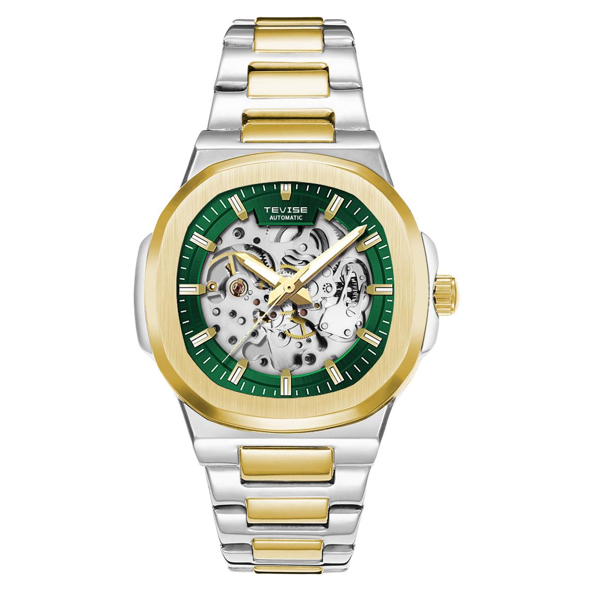 

Мужские роскошные механические часы водонепроницаемые автоматические дизайнерские деловые наручные часы золотой/зелёный