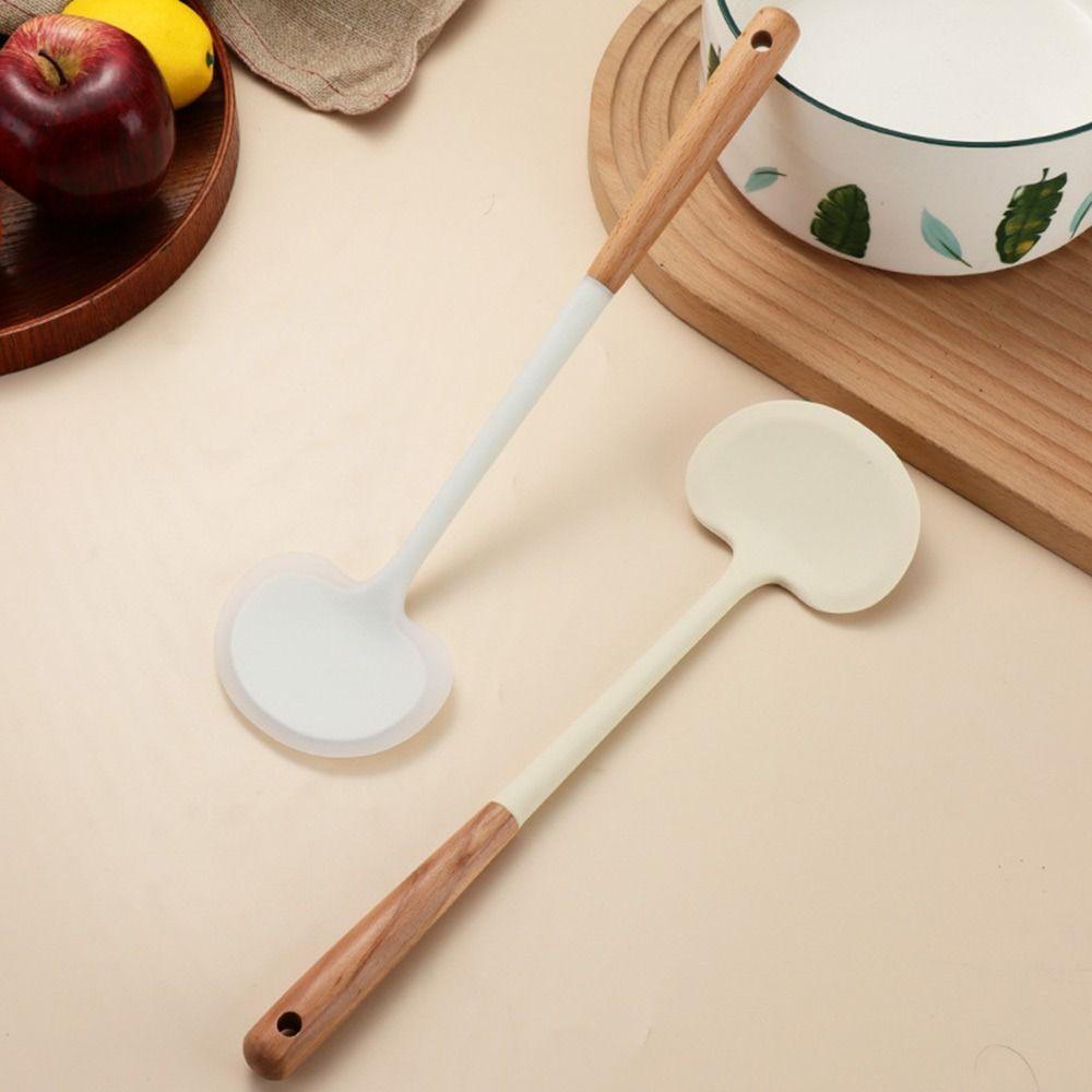 Silicone Kitchen Stir Fry Spoon Wooden Handle Cooking Spatula  Kitchen Tool Cooking Accessories