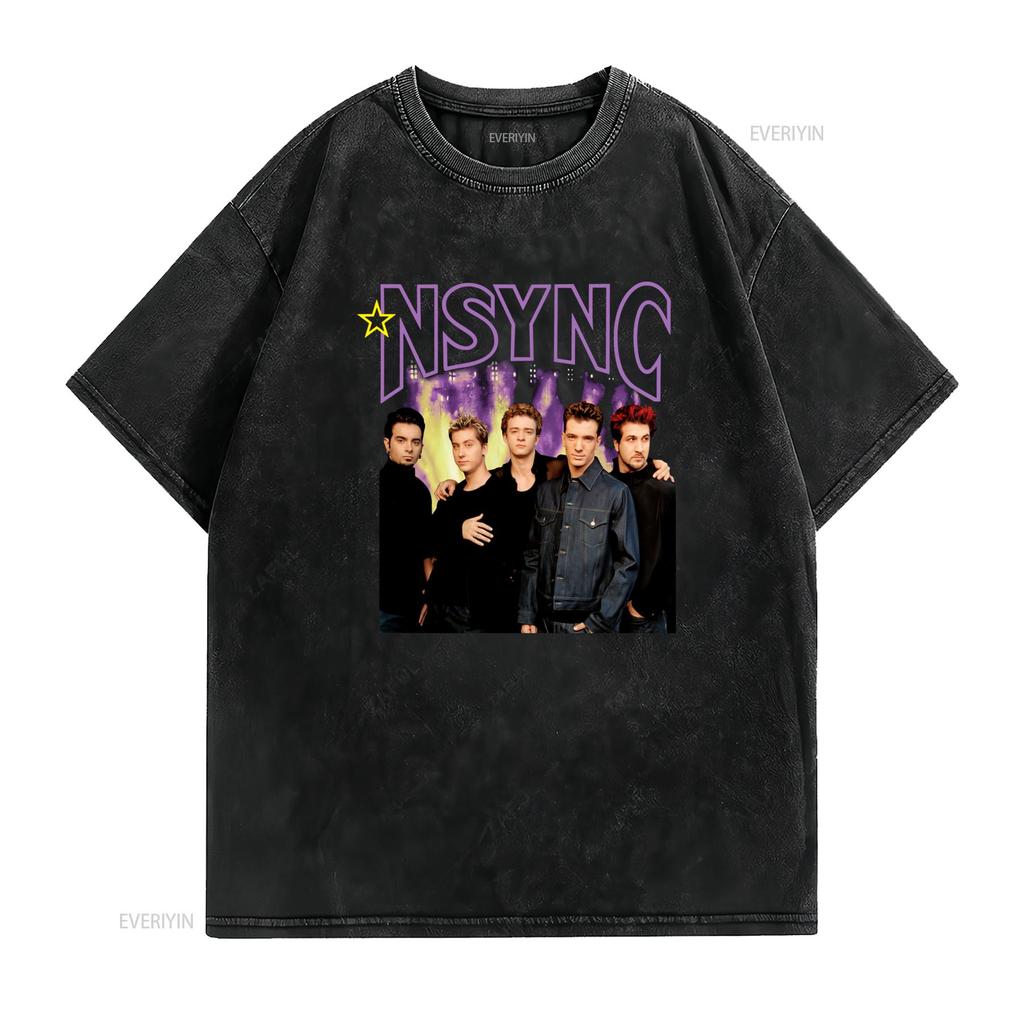 Retro Vintage S NSYNC Pop Boy Band Print Casual T Shirt Vintage Washed Homme Streetwear Soft Stretched Breathable Stylish
