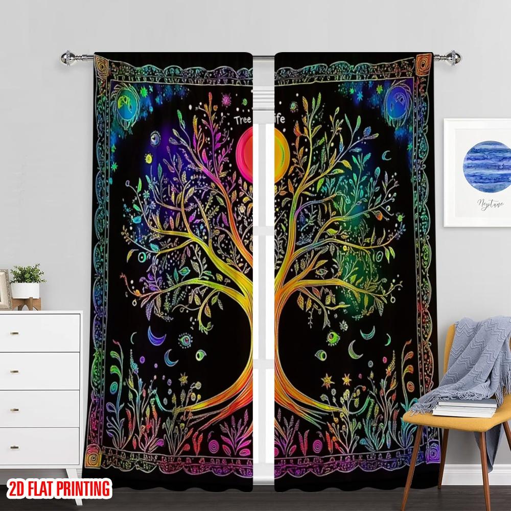 Set Of 2 Tree Life Curtains Bedroom Moon Colorful Popular Living Room Office Kitchen Curtain For Made Polyester