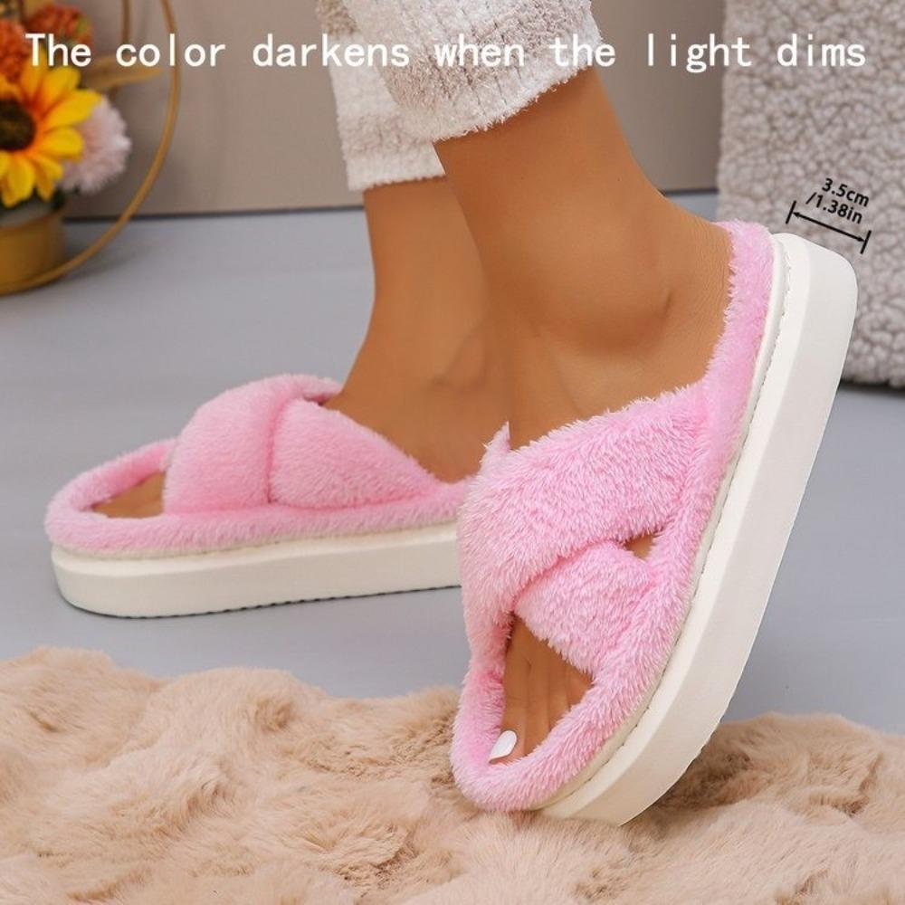Fashion Cross Strap Fluffy Slippers Women 2024 Winter Warm Fur Home Slippers Woman Comfortable Soft Sole Non Slip Indoor Shoes