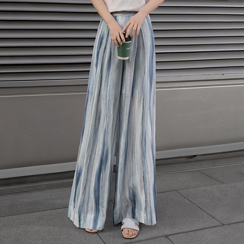 Women's Linen Blend Tie-Dye Wide-Leg Pants