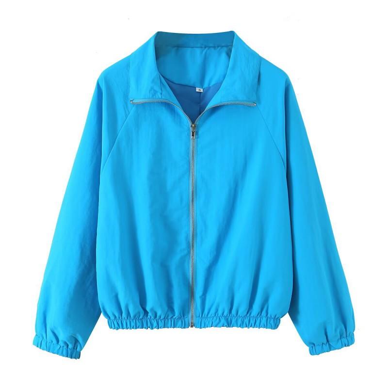 Womens Street Style Loose Fit Casual Zip Up Bomber Jacket Solid Color Fall Outerwear