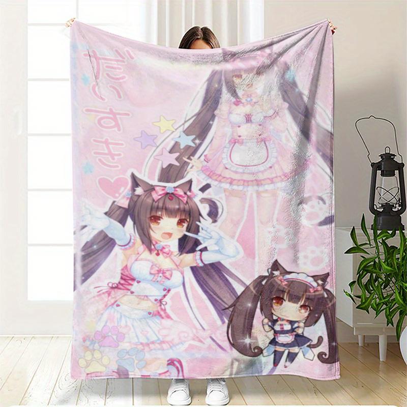 Nekopara Anime Winter flannel blanket Pastel colors for Home, Office, Travel - Perfect Gift for Anime Fans, Maid Cats