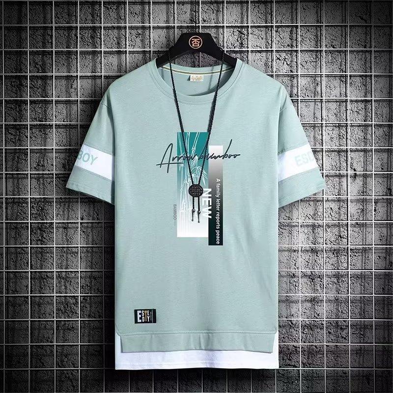 Zomer Mannen T-shirt met Korte Mouwen Mannen Casual Veelzijdig T-shirt met Halve Mouwen Trend Kleurblokkering