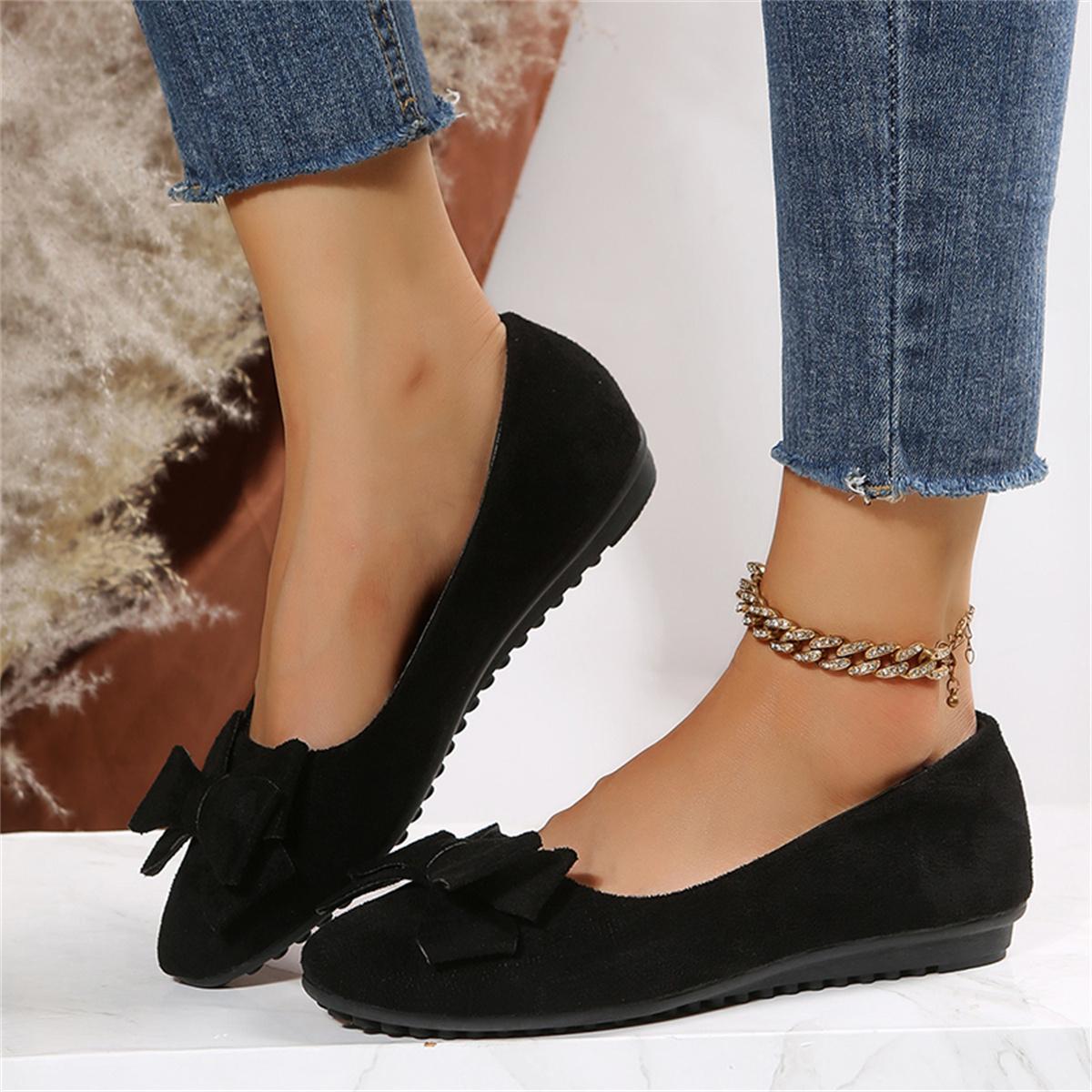 

2024 Big Size Bow Women s Flats Contracted Shallow Mouth Round Toe Flat Shoes for Women Spring Summer Autumn Casual Woman Shoes 35 чёрный