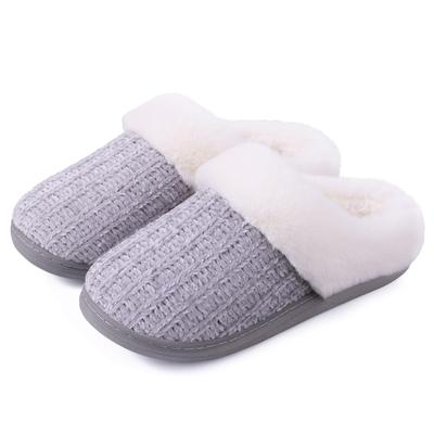 Fashion Kidmi Warm Knit Home Slippers for Women Comfortable Wool-Like Lined Chenille Slippers with Memory Foam Indoor Winter Fuzzy Shoes
