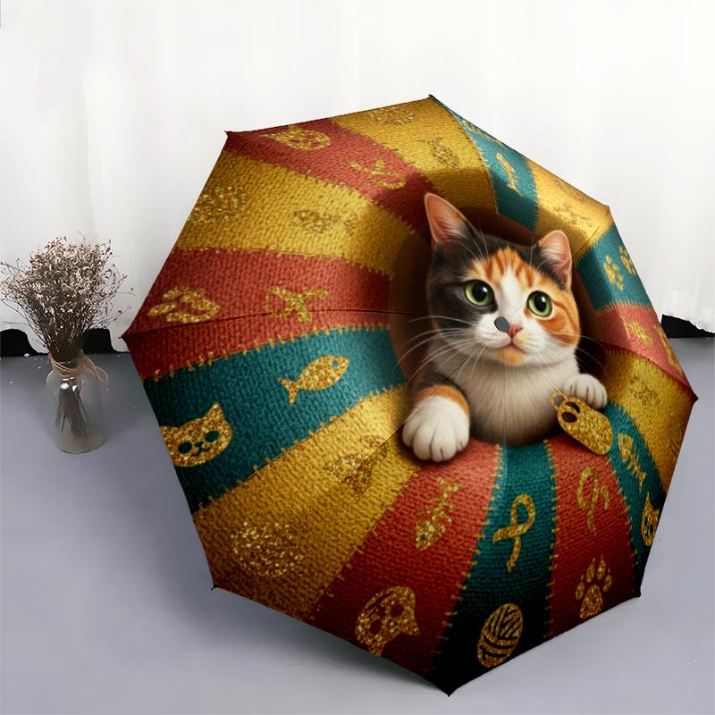 1 st Automatiskt Fällbart Paraply - Tecknat Mönster, Bärbar & Vikbar Design med 8 Ribbor, Jul- Födelsedagspresenter