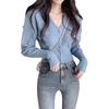 Women's Knitted Cardigan Autumn and Winter New Item Solid Color Slim Fit Short Sweater Cardigan