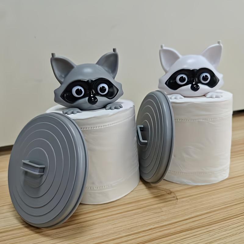

Черно-белый 2 шт. 3D-печатный держатель для туалетной бумаги в виде енота - Прочный пластиковый декор для ванной комнаты с выразительными глазами, отдельно стоящий или крепление на банку 2pcs