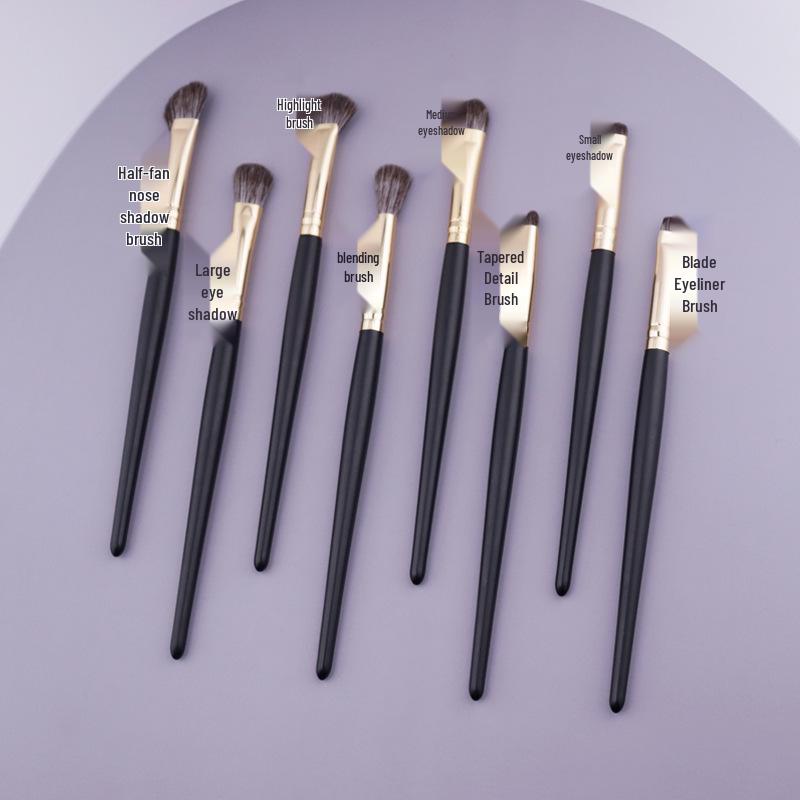 Fangyuanyuan 8-Piece Wooden Handle Eyeshadow & Nose Shadow Brush Set with PU Bag - Soft Bristle Makeup Brushes