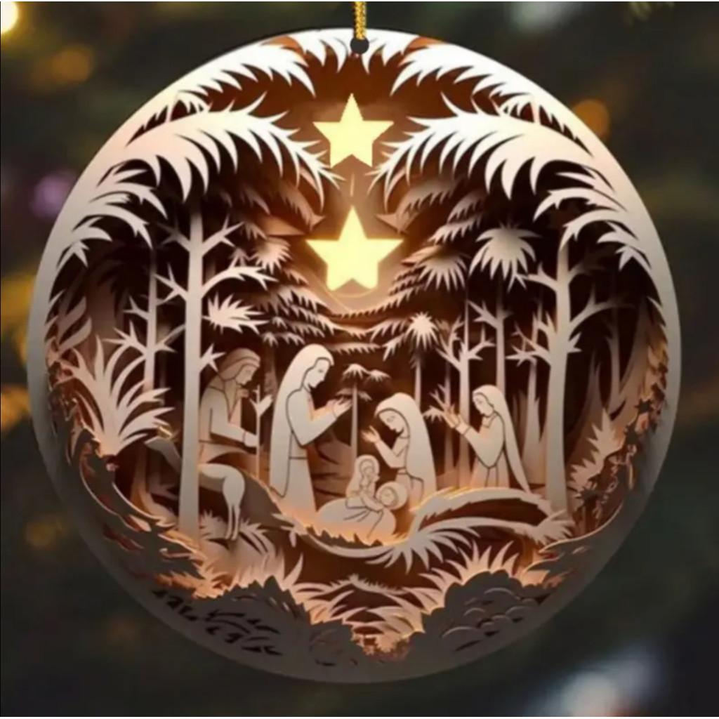 Jesus Acrylic Intricate Birth Scene Car Hanging Decor For A Vintage Christmas Touch
