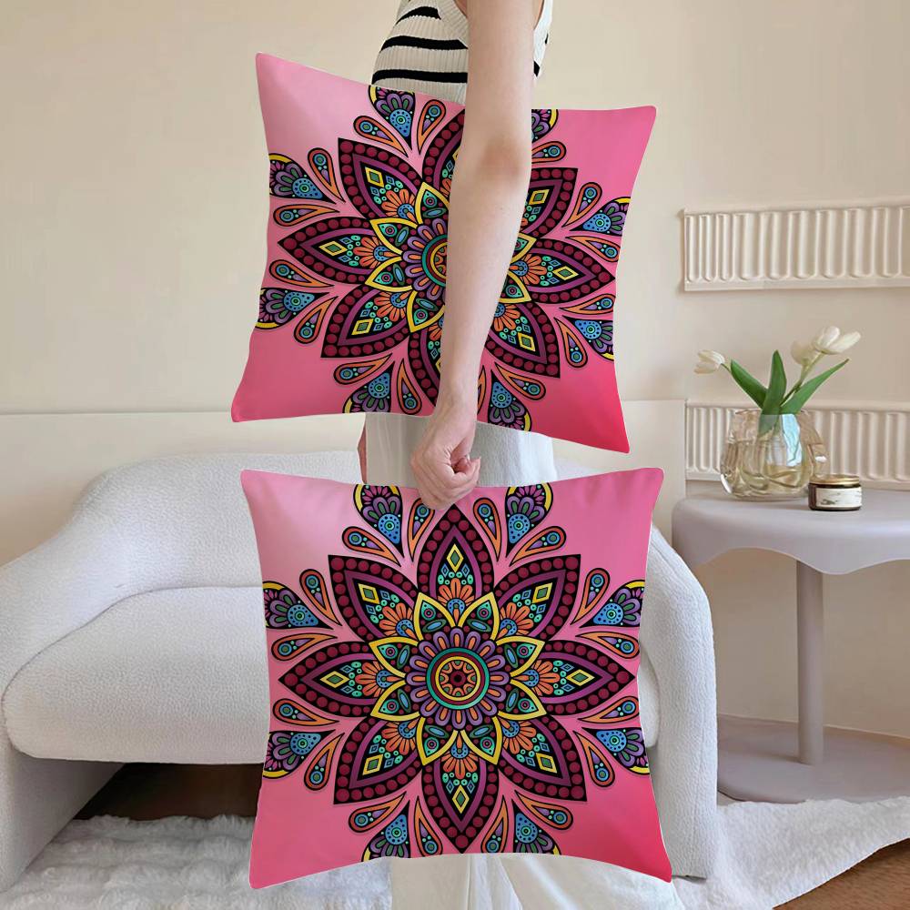 Mandala Style Decorative Pillow Case Sofa and Living Room Decorative Cushion Covers Dust-proof and Mite-proof Invisible Zipper