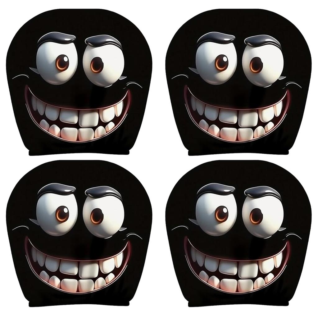 2/4PCS Cartoon Car Headrest Cover Cute Smiling Face Printed Head Rest Cover Elastic Funny Seat Head Pillowcase Car Decor