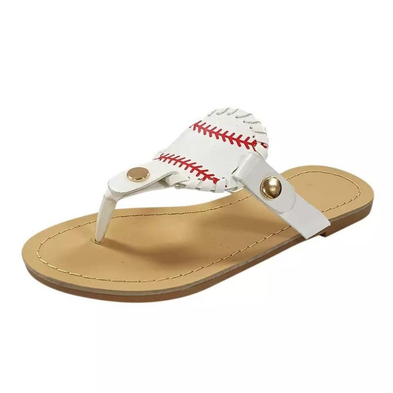 Fishbone Print Summer Football Baseball Softball Toe Flat Bottom Cool Slippers Women's Buckle with Beach Flip-flops