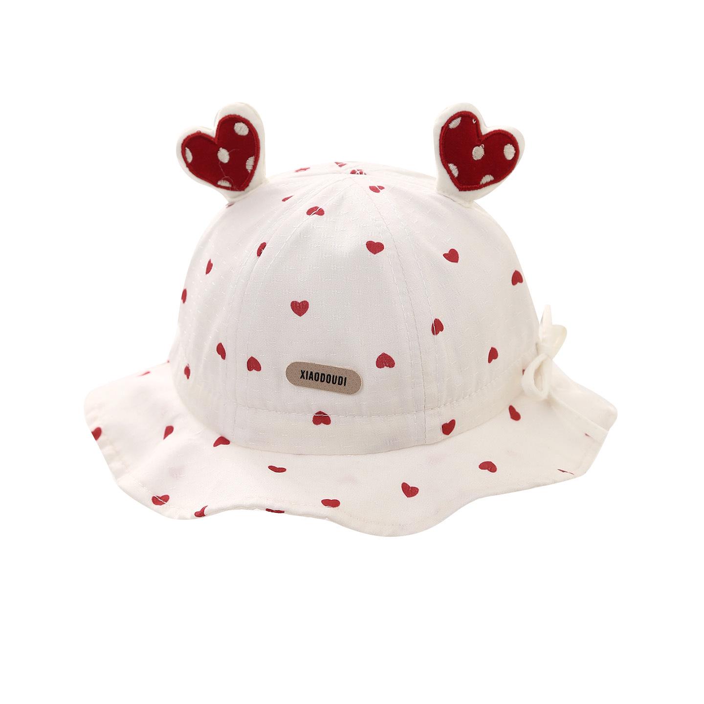

Baby Sun Protection Bucket Hat - Cute Heart Pattern, Unisex Spring/Summer Style Red Heart