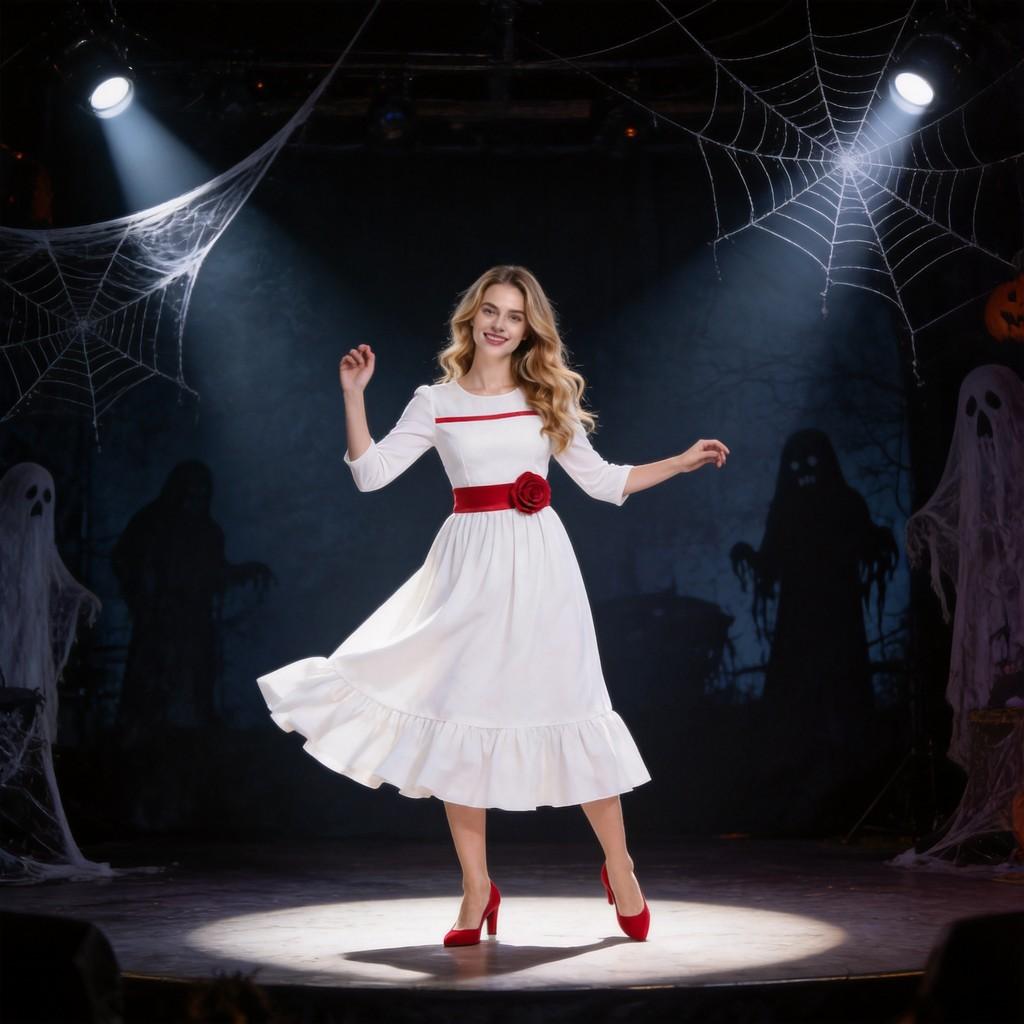 Annabelle Cosplay Costume For Halloween Ghost Doll Stage Performance In White Fabric