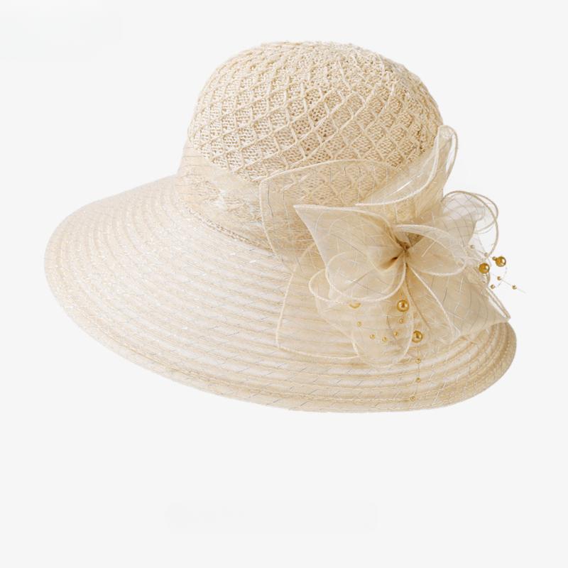 

Летняя шляпа-ведро с цветком из органзы, дышащая, солнцезащитная шляпа для женщин, пляжная шляпа с фланцем M（56-58cm） бежевый