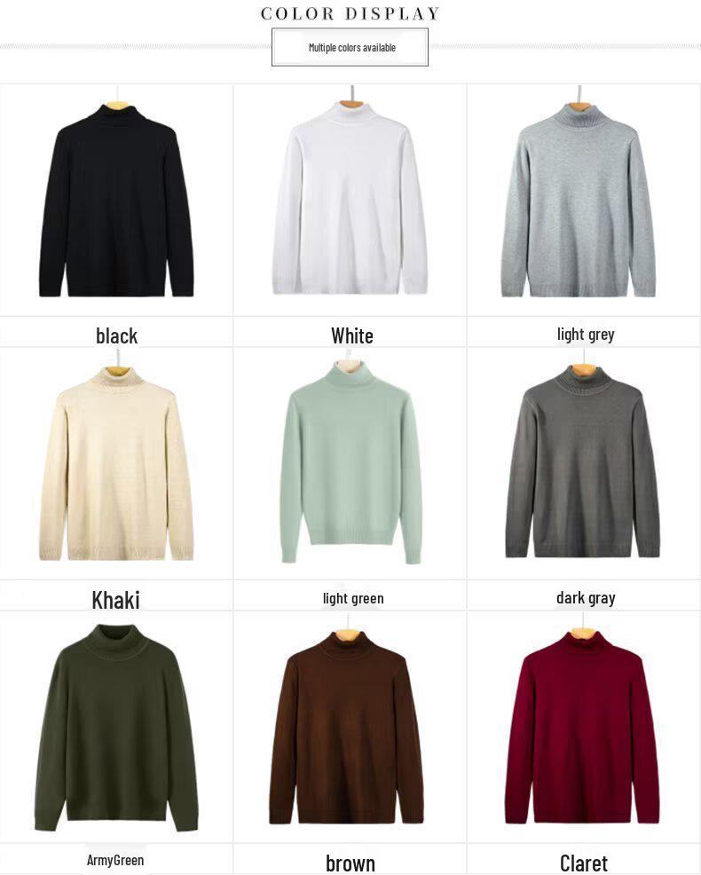 Men's Loose Plus Size High Neck Knit Sweater - Solid Color, Long Sleeve, Spring/Autumn/Winter
