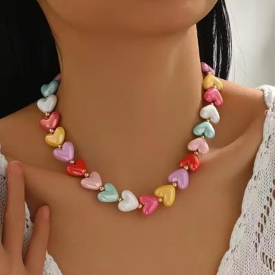 Acrylic Heart Shaped Necklace Colorful Women's Jewelry Accessory Snake Bone Chain Necklace  Gift