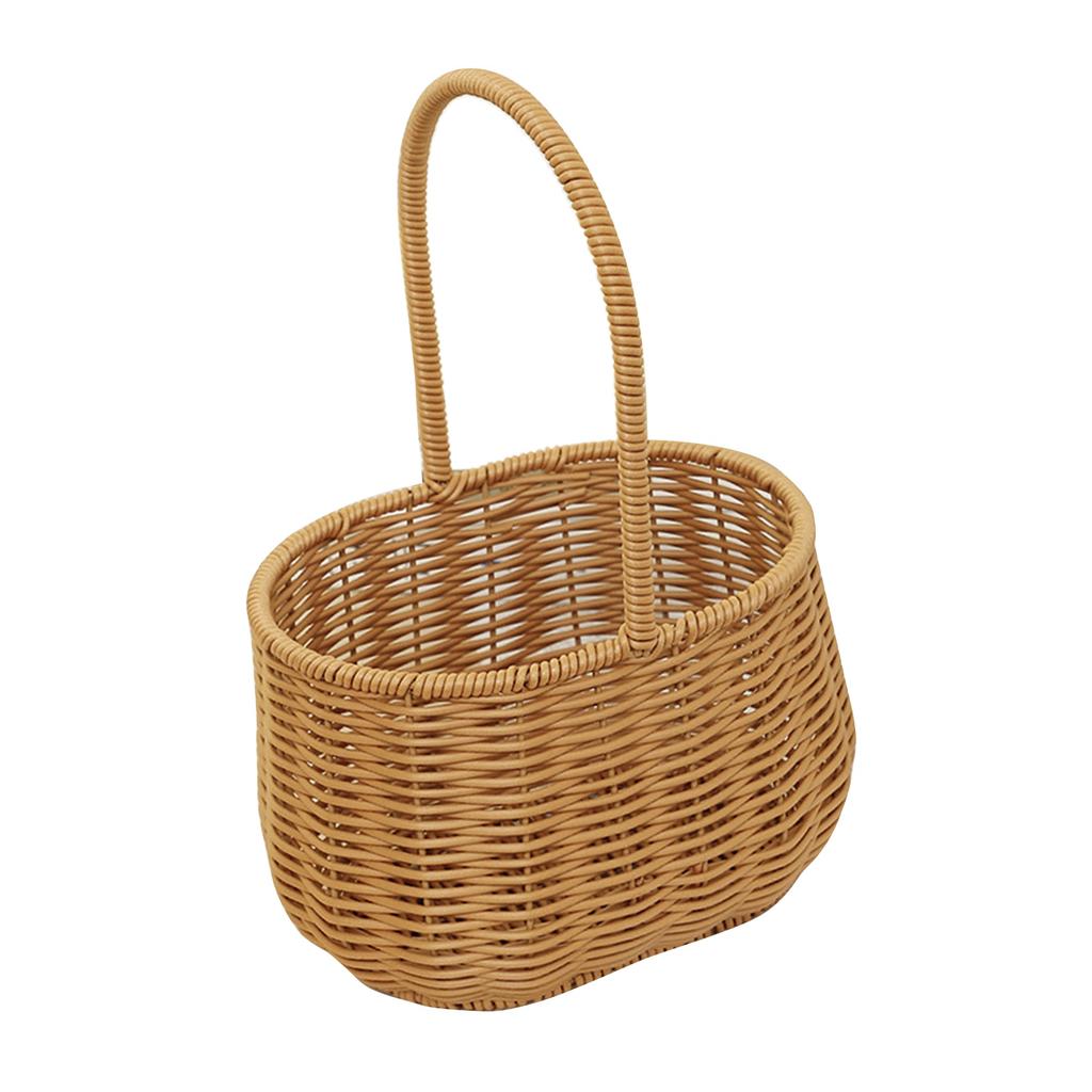 Portable Woven Basket with Handle PP Rattan Hand Woven Hamper for Fruits Vegetables Gifts