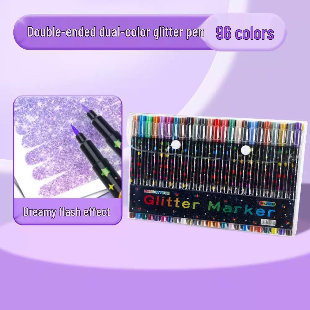 Double-Ended Glitter Marker Pen: Soft-Tip Watercolor Pen for Journaling & Painting, Non-Toxic & Washable, Ideal for Kids