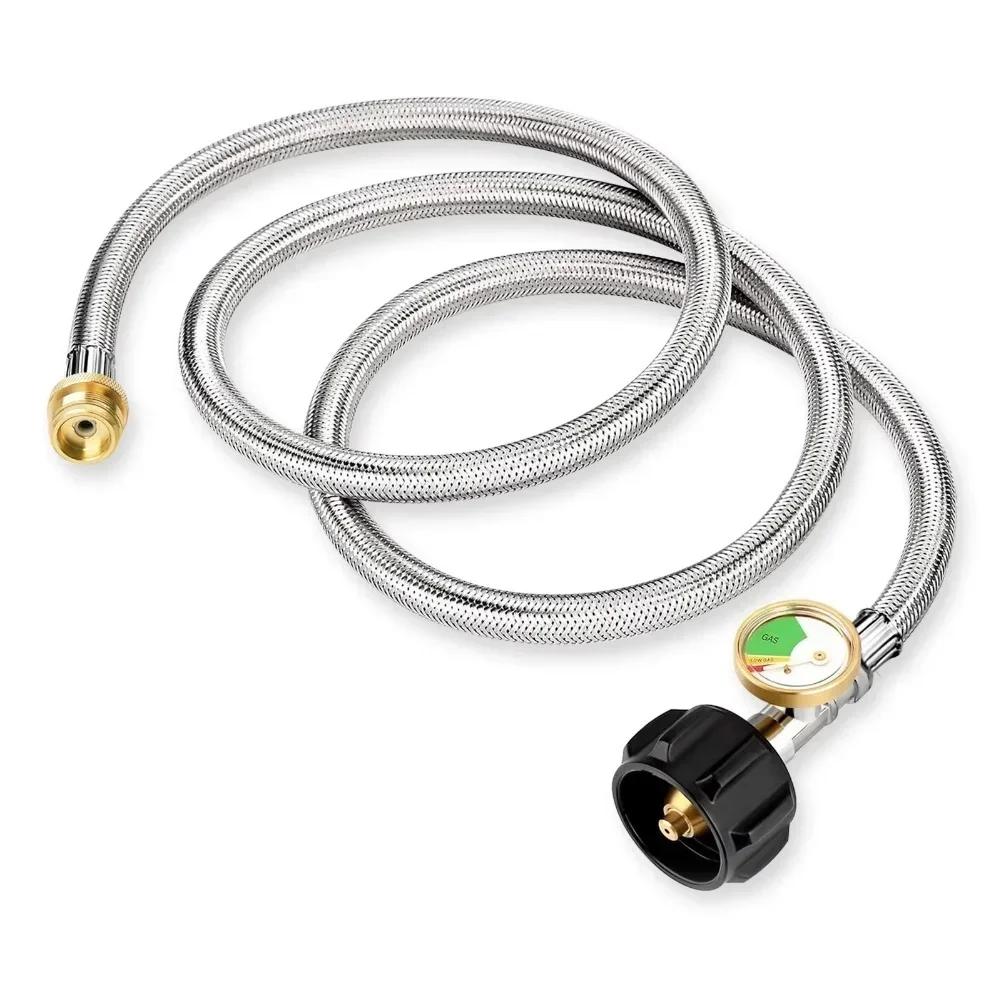 Propane Hose Adapter 6FT with Built in Gauge for Outdoor Cooking Gear including Q Grills and For Coleman Stoves