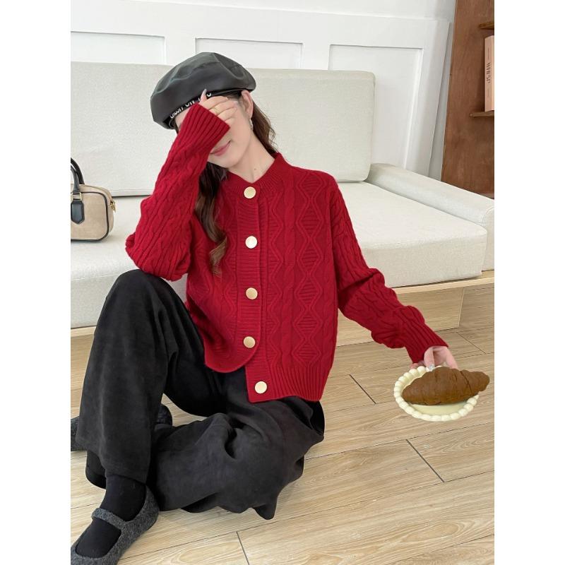 Autumn and Winter New Round Neck Retro Twist Knitted Cardigan Sweater Jacket Lazy Style Design Soft Waxy Sweater Women