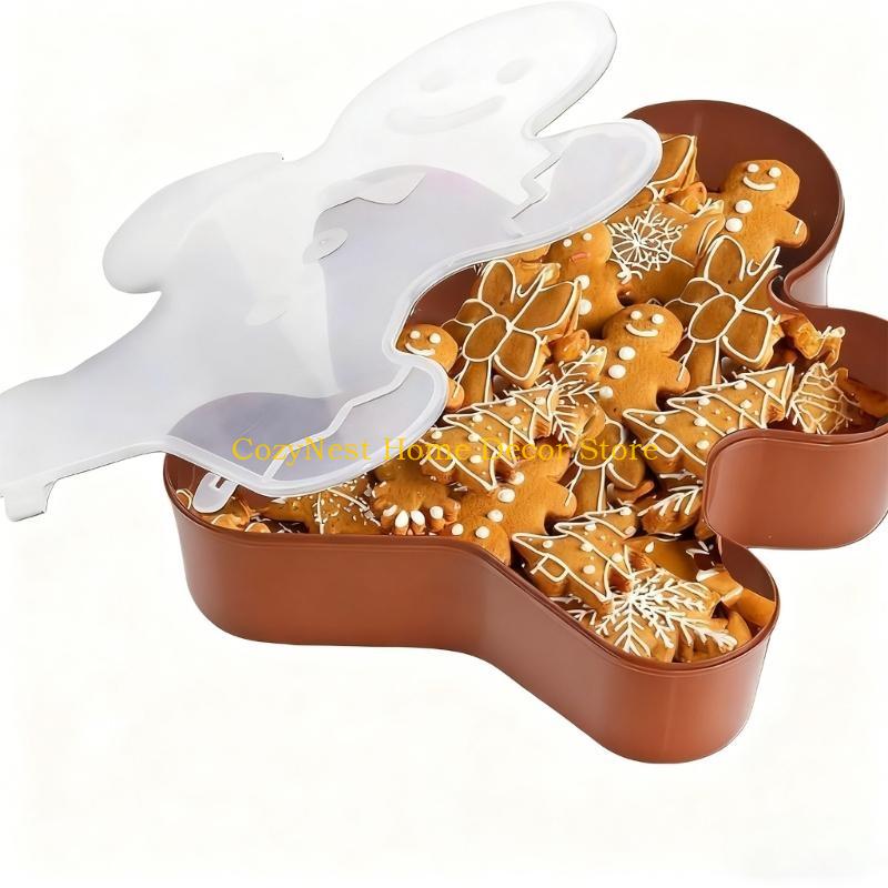 92MF Christmas Serving Tray & Festive Christmas Biscuit Storage with Lid Holiday Snowflake Tree Character Container for Candy,