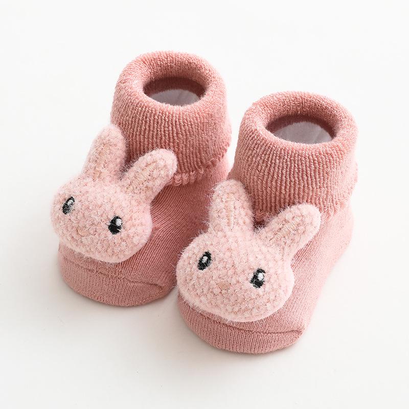 Warm Winter Terry Baby Socks: Cute Non-Slip Mid-Calf Cartoon Design