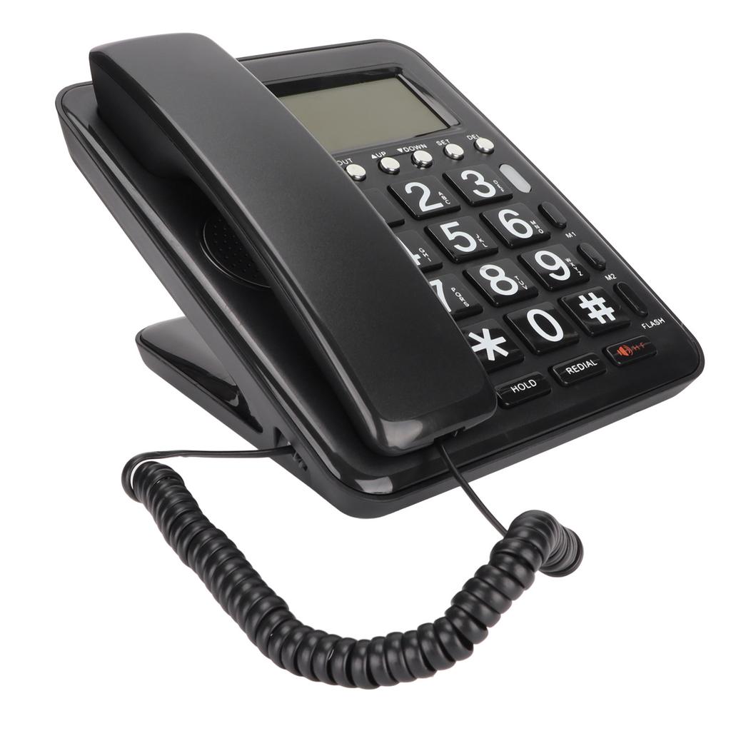 Corded Telephone Caller ID Full Hands Free Fixed Landline with Blue Screen for Home Office Black