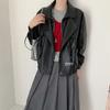 Womens Oversized PU Leather Jacket 2026 Casual Short Coat With Notched Collar Front Pockets