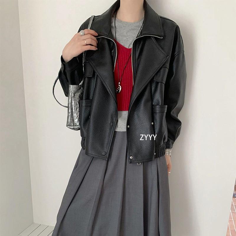 Womens Oversized PU Leather Jacket 2026 Casual Short Coat With Notched Collar Front Pockets
