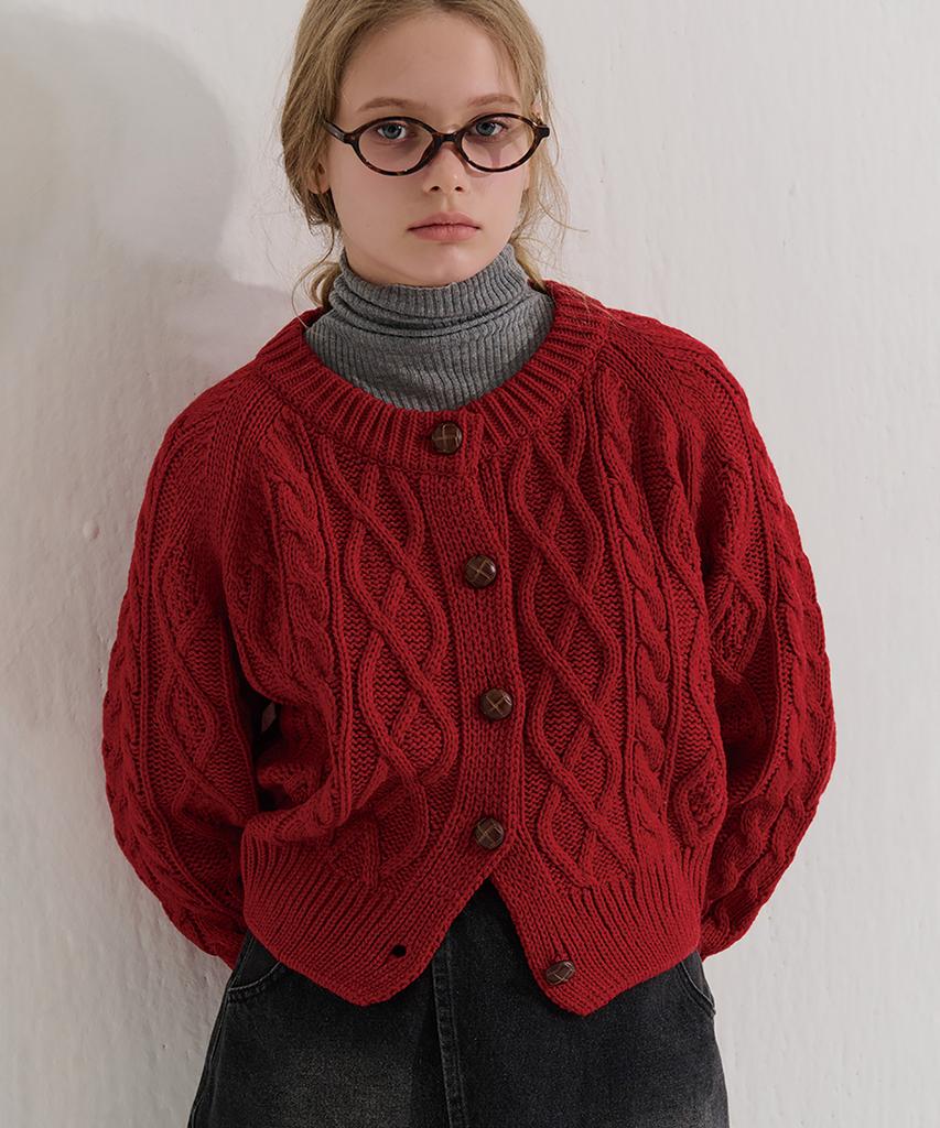 Camino Cable Knit Cardigan Red