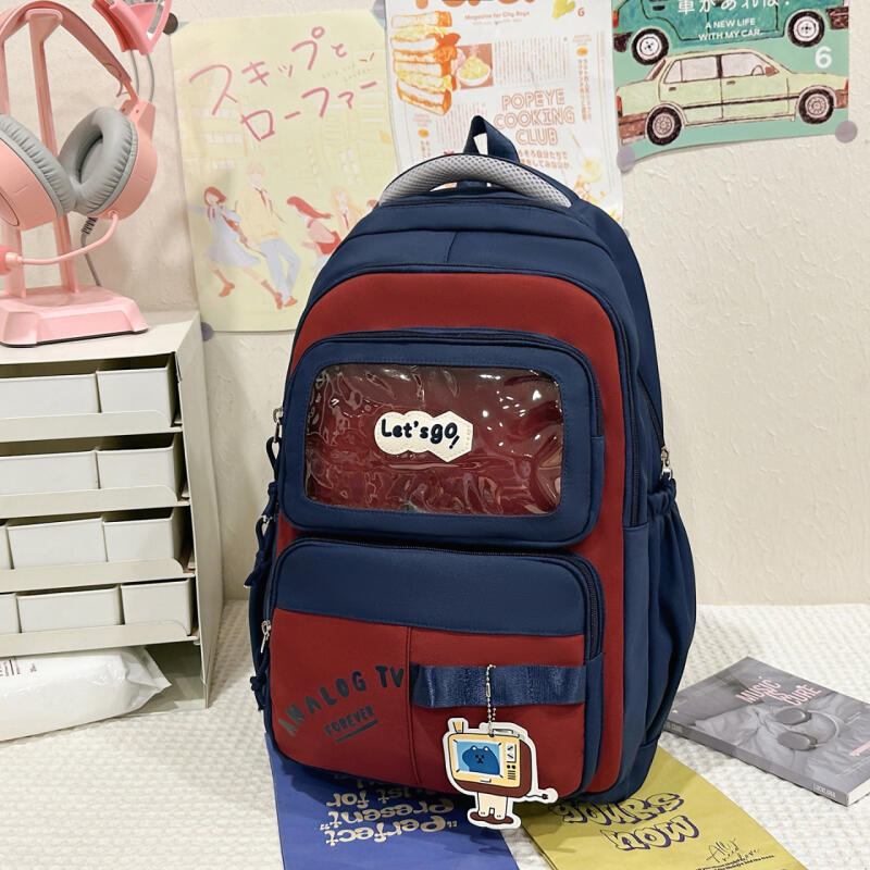Color Block Backpack Large Capacity Student Schoolbag