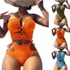 Women's Personalized Split Body Solid Color Hollow Out Sexy High Waisted Bikini Swimsuit