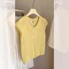 Women's 2025 Summer French Puff Sleeve Ice Silk Knitted Top with Turn-Down Collar
