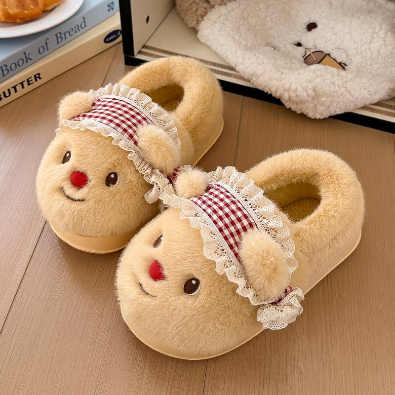 Хлопковые тапочки  Медведь из масла  мультяшные милые плюшевые с толстой подошвой зимние теплые нескользящие сумка и тапочки 36-37