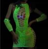 Glow in the Dark Mesh Bodystocking with a Hole Reflective Dress