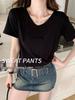 Ladies' Large V-Neck Short-Sleeve T-Shirt - Spring/Summer, Loose Fit, Solid Color, Versatile & Slimming.