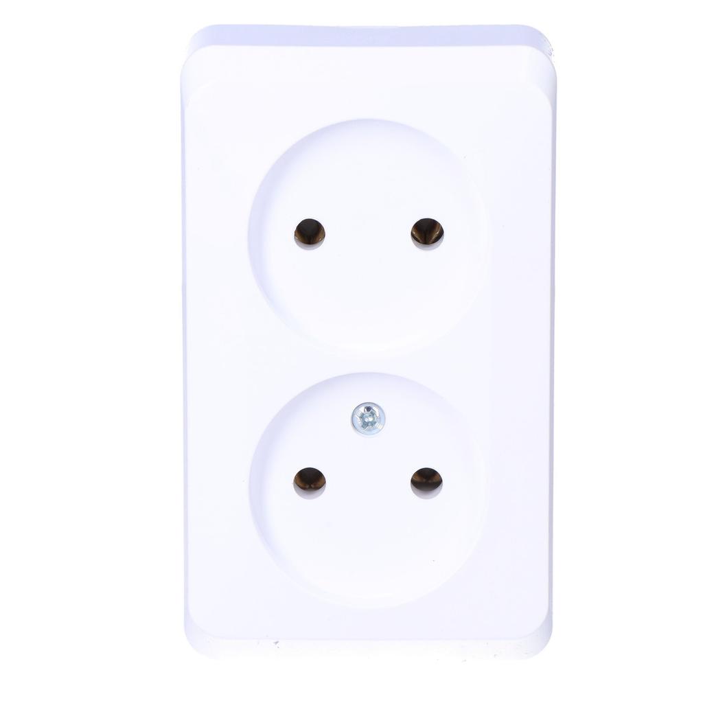 Surface-mounted double socket without grounding, white PRIMA