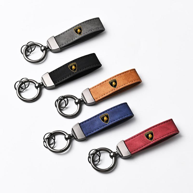 Leather Zinc Alloy Suede Car Keychain Ring Vintage Key Chain For Lamborghini Urus Huracan Aventador Premium Auto Accessories